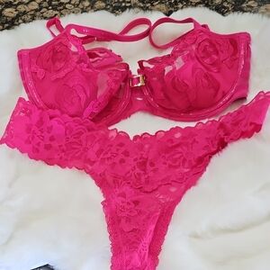 Elegant Pink Lace Lingerie Set